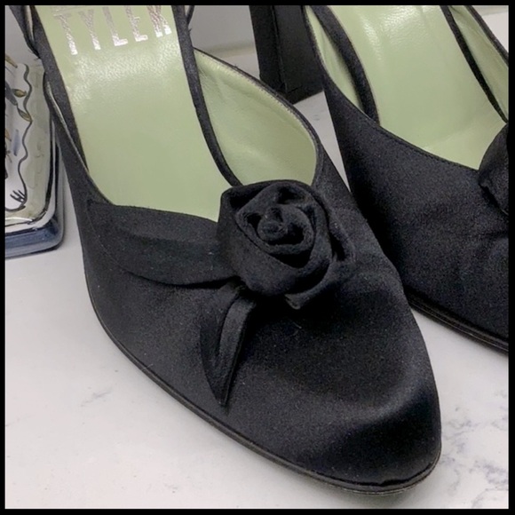 Richard Tyler Vintage Satin Heels w/ Rosette Detail - Picture 7 of 10